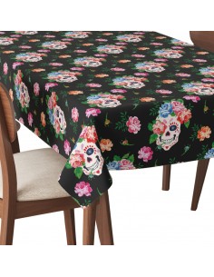 Tischdecke Abwaschbar Tischtuch Gartentischdecke Fleckschutz Wasserabweisend Tafeldecke - Schädel mit einer Rose