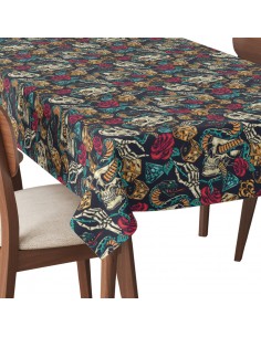 Tischdecke Abwaschbar Tischtuch Gartentischdecke Fleckschutz Wasserabweisend Tafeldecke - Skelette Schlangen Würfel Rosen