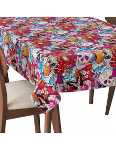 Tischdecke Abwaschbar Tischtuch Gartentischdecke Fleckschutz Wasserabweisend Tafeldecke - Schädel Schmetterlinge Herz Blumen