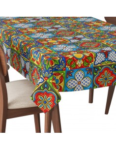 Tischdecke Abwaschbar Tischtuch Gartentischdecke Fleckschutz Wasserabweisend Tafeldecke - mexikanische Talavera