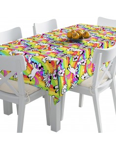 Tischdecke Abwaschbar Tischtuch Gartentischdecke Fleckschutz Wasserabweisend Tafeldecke - Einhorn und Sonne