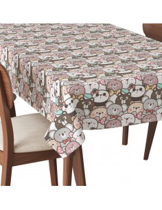 Tischdecke Abwaschbar Tischtuch Gartentischdecke Fleckschutz Wasserabweisend Tafeldecke - Bär, Koala und Panda - kawaii
