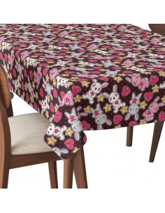 Tischdecke Abwaschbar Tischtuch Gartentischdecke Fleckschutz Wasserabweisend Tafeldecke - Hasen, Herzen, Sterne