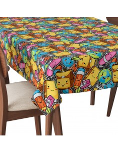 Tischdecke Abwaschbar Tischtuch Gartentischdecke Fleckschutz Wasserabweisend Tafeldecke - Kawaii-Schule
