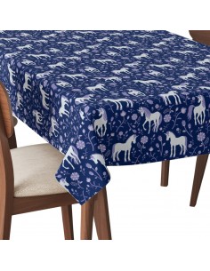 Tischdecke Abwaschbar Tischtuch Gartentischdecke Fleckschutz Wasserabweisend Tafeldecke - Einhorn und Blumen
