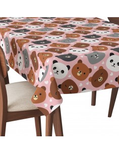 Tischdecke Abwaschbar Tischtuch Gartentischdecke Fleckschutz Wasserabweisend Tafeldecke - Teddybären auf Rosa