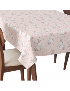 Tischdecke Abwaschbar Tischtuch Gartentischdecke Fleckschutz Wasserabweisend Tafeldecke - Hasen auf einem rosa