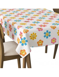 Tischdecke Abwaschbar Tischtuch Gartentischdecke Fleckschutz Wasserabweisend Tafeldecke - Emoticon-Blumen