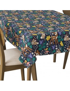 Tischdecke Abwaschbar Tischtuch Gartentischdecke Fleckschutz Wasserabweisend Tafeldecke - Hirsche und Hasen in Blumen