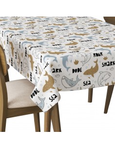 Tischdecke Abwaschbar Tischtuch Gartentischdecke Fleckschutz Wasserabweisend Tafeldecke - Doodle Hai