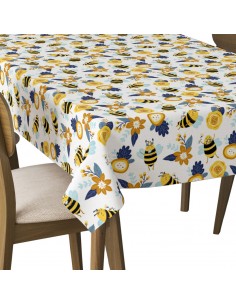 Tischdecke Abwaschbar Tischtuch Gartentischdecke Fleckschutz Wasserabweisend Tafeldecke - Bienen und Blumen