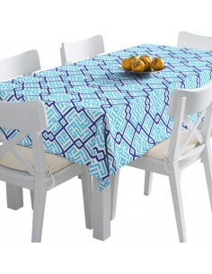 Tischdecke Abwaschbar Tischtuch Gartentischdecke Fleckschutz Wasserabweisend Tafeldecke - blaue Quadrate
