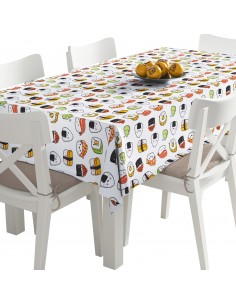 Tischdecke Abwaschbar Tischtuch Gartentischdecke Fleckschutz Wasserabweisend Tafeldecke - Kawaii-Sushi