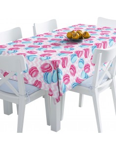 Tischdecke Abwaschbar Tischtuch Gartentischdecke Fleckschutz Wasserabweisend Tafeldecke - rosa blaue Makronen