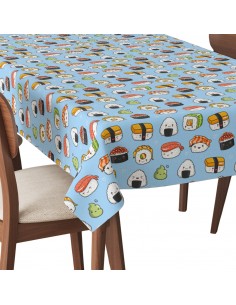 Tischdecke Abwaschbar Tischtuch Gartentischdecke Fleckschutz Wasserabweisend Tafeldecke - Kawaii-Sushi 2