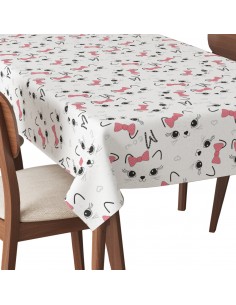 Tischdecke Abwaschbar Tischtuch Gartentischdecke Fleckschutz Wasserabweisend Tafeldecke - Katzenkopf mit Schleife