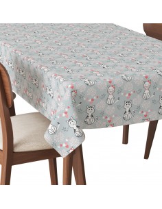 Tischdecke Abwaschbar Tischtuch Gartentischdecke Fleckschutz Wasserabweisend Tafeldecke - Kätzchen und Herzen
