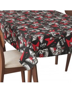 Tischdecke Abwaschbar Tischtuch Gartentischdecke Fleckschutz Wasserabweisend Tafeldecke - Katze und Hund Rock Star