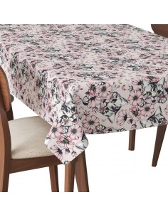Tischdecke Abwaschbar Tischtuch Gartentischdecke Fleckschutz Wasserabweisend Tafeldecke - Blumen mit einer Katze