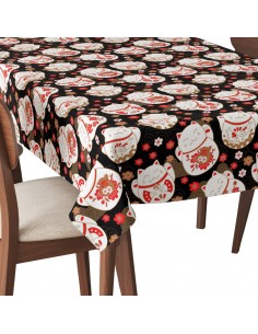 Tischdecke Abwaschbar Tischtuch Gartentischdecke Fleckschutz Wasserabweisend Tafeldecke - Maneki Neko Glückskatze