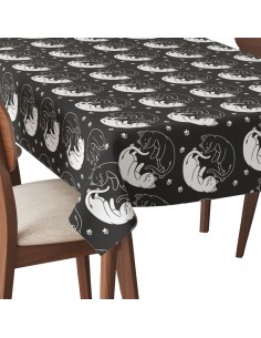 Tischdecke Abwaschbar Tischtuch Gartentischdecke Fleckschutz Wasserabweisend Tafeldecke - weiße und schwarze Katze