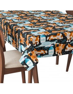 Tischdecke Abwaschbar Tischtuch Gartentischdecke Fleckschutz Wasserabweisend Tafeldecke - Katze und Milch