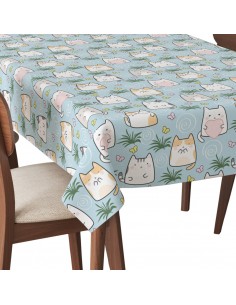 Tischdecke Abwaschbar Tischtuch Gartentischdecke Fleckschutz Wasserabweisend Tafeldecke - süße kawaii katzen