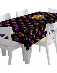 Tischdecke Abwaschbar Tischtuch Gartentischdecke Fleckschutz Wasserabweisend Tafeldecke - schwarze Katzen in einem Hut