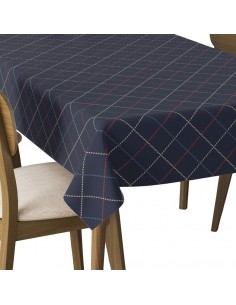 Tischdecke Abwaschbar Tischtuch Gartentischdecke Fleckschutz Wasserabweisend Tafeldecke - kariert auf marineblauem