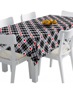 Tischdecke Abwaschbar Tischtuch Gartentischdecke Fleckschutz Wasserabweisend Tafeldecke - kariert mit Herz