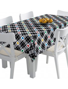 Tischdecke Abwaschbar Tischtuch Gartentischdecke Fleckschutz Wasserabweisend Tafeldecke - kariert mit buntem Herz