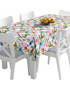 Tischdecke Abwaschbar Tischtuch Gartentischdecke Fleckschutz Wasserabweisend Tafeldecke - Blumen und Vögel
