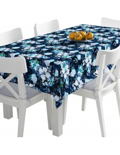 Tischdecke Abwaschbar Tischtuch Gartentischdecke Fleckschutz Wasserabweisend Tafeldecke - Blumen auf blauem Hintergrund