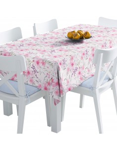 Tischdecke Abwaschbar Tischtuch Gartentischdecke Fleckschutz Wasserabweisend Tafeldecke - pinke Blumen