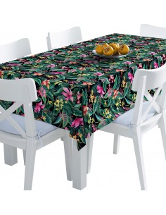 Tischdecke Abwaschbar Tischtuch Gartentischdecke Fleckschutz Wasserabweisend Tafeldecke - rosafarbene tropische Blumen