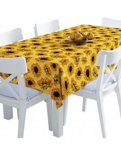 Tischdecke Abwaschbar Tischtuch Gartentischdecke Fleckschutz Wasserabweisend Tafeldecke - Sonnenblumen auf gelbem