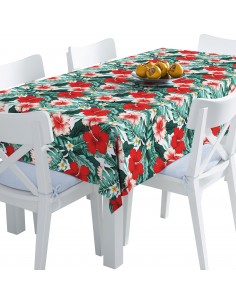Tischdecke Abwaschbar Tischtuch Gartentischdecke Fleckschutz Wasserabweisend Tafeldecke - Hibiskus chinesische Rose