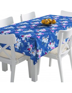 Tischdecke Abwaschbar Tischtuch Gartentischdecke Fleckschutz Wasserabweisend Tafeldecke - Blumensträuße auf blauem