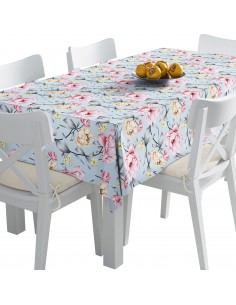 Tischdecke Abwaschbar Tischtuch Gartentischdecke Fleckschutz Wasserabweisend Tafeldecke - Blumensträuße auf blauem