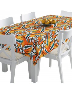 Tischdecke Abwaschbar Tischtuch Gartentischdecke Fleckschutz Wasserabweisend Tafeldecke - Blumen auf orangem