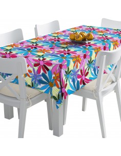 Tischdecke Abwaschbar Tischtuch Gartentischdecke Fleckschutz Wasserabweisend Tafeldecke - bunte Blumen 1