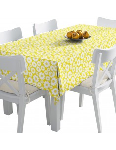 Tischdecke Abwaschbar Tischtuch Gartentischdecke Fleckschutz Wasserabweisend Tafeldecke - Blumen auf gelbem