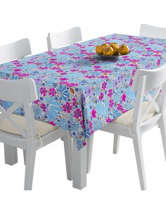 Tischdecke Abwaschbar Tischtuch Gartentischdecke Fleckschutz Wasserabweisend Tafeldecke - blaue und rosa Blüten