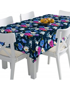 Tischdecke Abwaschbar Tischtuch Gartentischdecke Fleckschutz Wasserabweisend Tafeldecke - Wildblumen auf dunklem