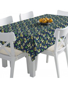 Tischdecke Abwaschbar Tischtuch Gartentischdecke Fleckschutz Wasserabweisend Tafeldecke - Fantasy-Blumen auf blauem