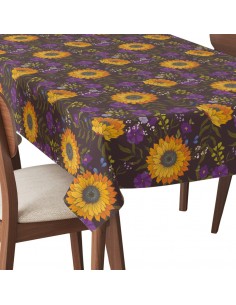 Tischdecke Abwaschbar Tischtuch Gartentischdecke Fleckschutz Wasserabweisend Tafeldecke - Sonnenblumen und lila Blumen