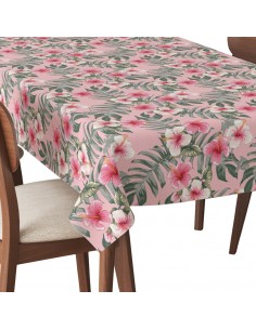 Tischdecke Abwaschbar Tischtuch Gartentischdecke Fleckschutz Wasserabweisend Tafeldecke - Hibiskus auf einem rosa
