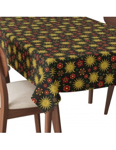 Tischdecke Abwaschbar Tischtuch Gartentischdecke Fleckschutz Wasserabweisend Tafeldecke - Sonne und Blumen
