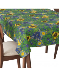 Tischdecke Abwaschbar Tischtuch Gartentischdecke Fleckschutz Wasserabweisend Tafeldecke - Grün-gelbe Blumen