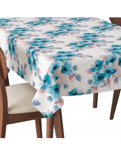 Tischdecke Abwaschbar Tischtuch Gartentischdecke Fleckschutz Wasserabweisend Tafeldecke - blaue Blumen Aquarell